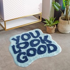 Urtlmaji You Look Good Bath Mat Blue Bathroom Rugs Funny Cute Bath Rugs Non