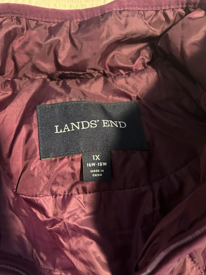 Chaqueta acolchada Lands End Primaloft para mujer 1X granate púrpura ligera empaquetable Foto 2 de 4