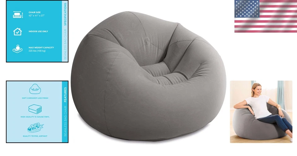 Sillón inflable bolsa sin frijoles 68579EP: flocado texturizado de pana - Du... Foto 2 de 4