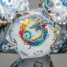 Dragon Pattern Liquid Core DND Dice Set, 7Pcs Sharp Edge D&D Dice with Gift Box,