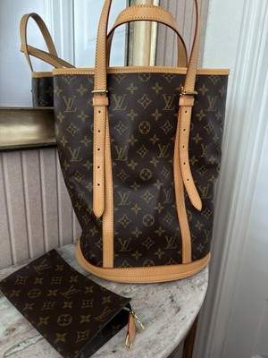 Louis Vuitton Monogram Bucket GM Bag w/ Removable Zip Pouch Brown Gold Hardware
