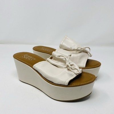 Franco Sarto Wedge Sandals 6.5 Cream Joust Open Toe Slip On Casual