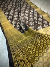 Banarasi Semi Katan Dupion Silk Saree Rich Gold Zari Border Pallu Indian Sari