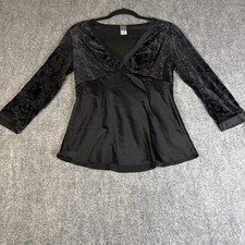 VTG Witchy Velvet Burnout Black Top Whimsigoth Y2K Fairy Grunge Babydoll Silk L