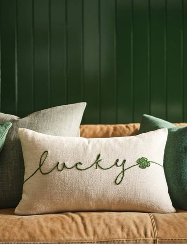 Pottery Barn Lucky You Embroidered Lumbar Pillow Cover 16x26” Ivory/Green_NWT_TI - Picture 3 of 10