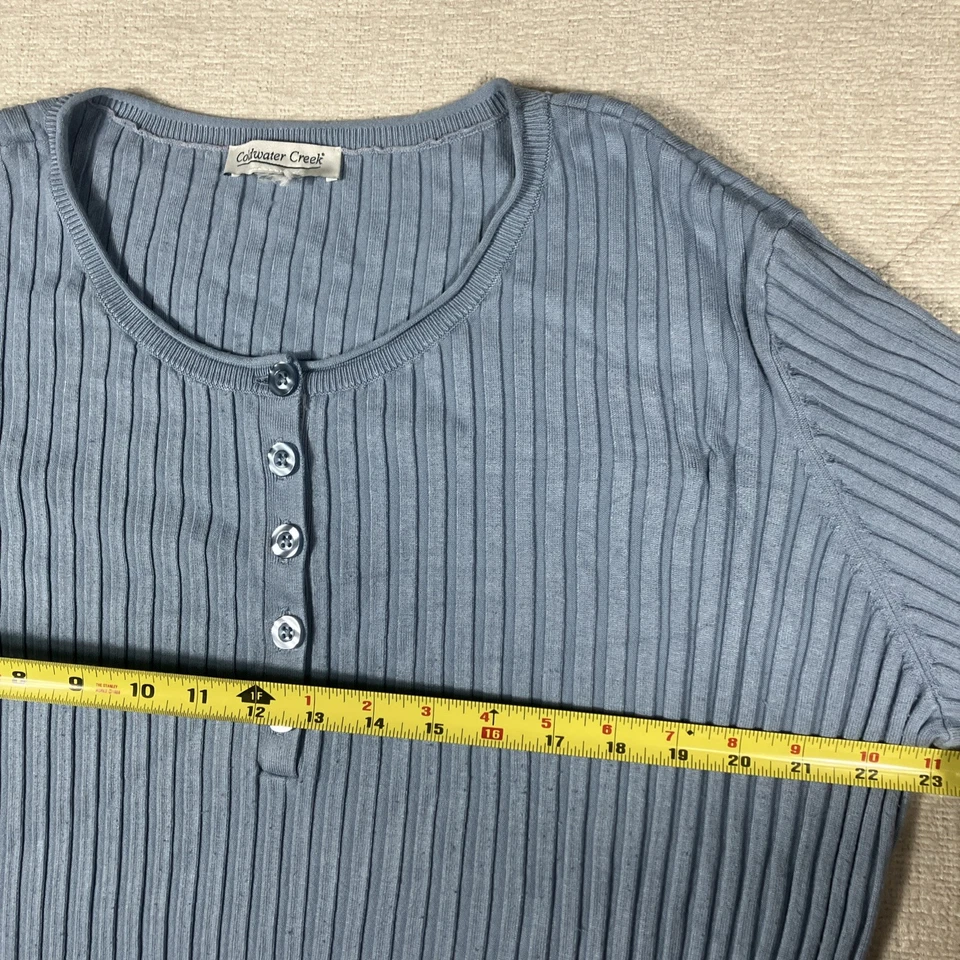 Suéter Henley Acanalado Coldwater Creek Para Mujer XL Azul Laguna Pullover Informal Foto 4 de 4