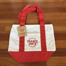NEW NWT Limited Edition Trader Joe’s Red Mini Canvas Tote Bag Travel Pockets