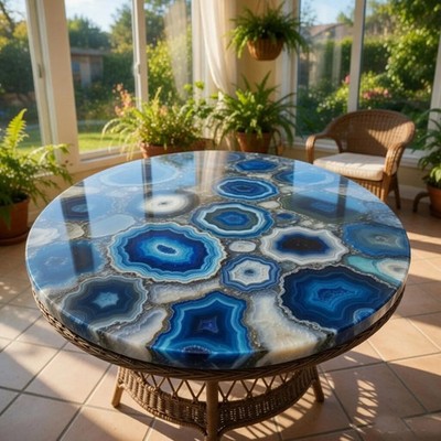 Luxury Blue Agate Table Top   Handmade Live Edge Stone Coffee Table, Elegant Art