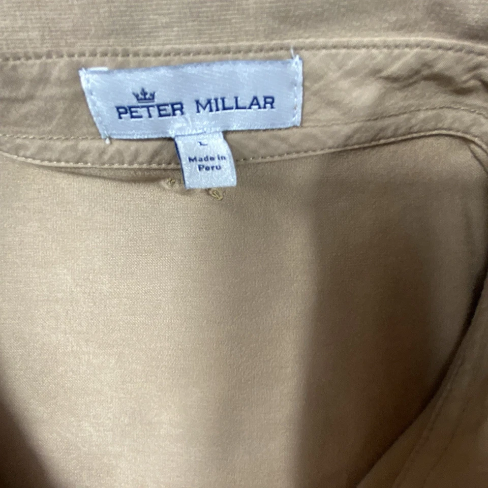 Camisa a Presión Peter Millar Perla Hombres Grande Marrón Manga Larga Pima Elastizada Encaje Lavado Foto 4 de 4