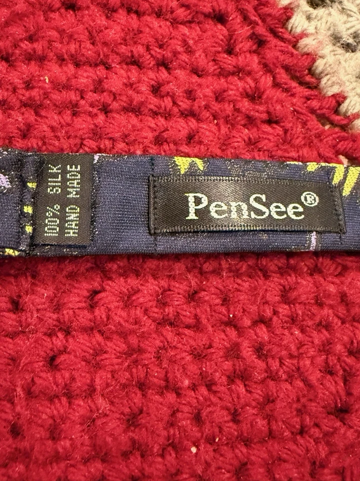 Pajarita Pen See 100 % seda ajustable púrpura amarillo floral hecha a mano Foto 3 de 3