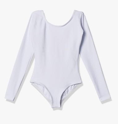 Capezio Girls' Team Basics Long Sleeve White Leotard Size I/CH