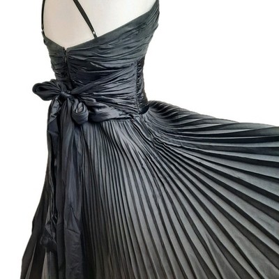 Bombshell Whimsy Goth Pencil Pleat Eve Halter Dress Womens XS Black Silk Fairy