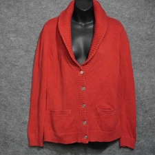 L-RL Lauren Active Ralph Lauren Red Shawl Collar Cardigan Sweater Women's M Cott