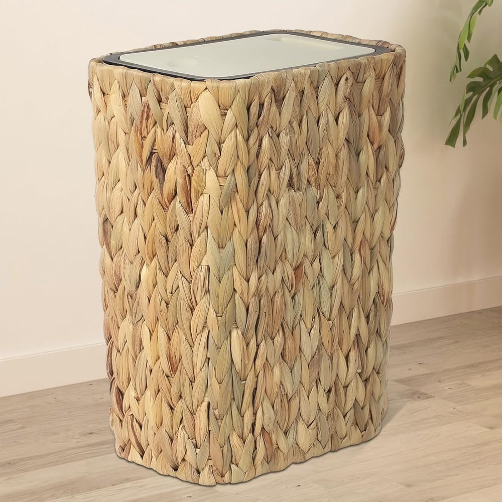 Cestino Da Cucina Boho 12 Litri Con Coperchio a Scomparsa, 2 in 1 in Rattan per 