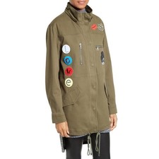NWT Alice + Olivia Cheryl Embellished Hooded Parka Coat Army Olive Green S