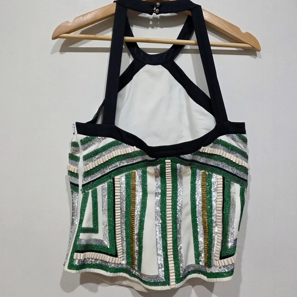 Sass & Bide Baker Boys Beaded Top Size 10 Hand Embellished Designer Tank Sequin - Image 2 of 4