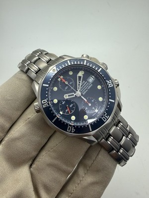 1993 Omega Seamaster Chronograph Blue Titanium 41mm Automatic Watch 2298.80 B+P