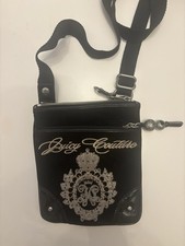 Juicy couture black velvet and leather small cross body bag