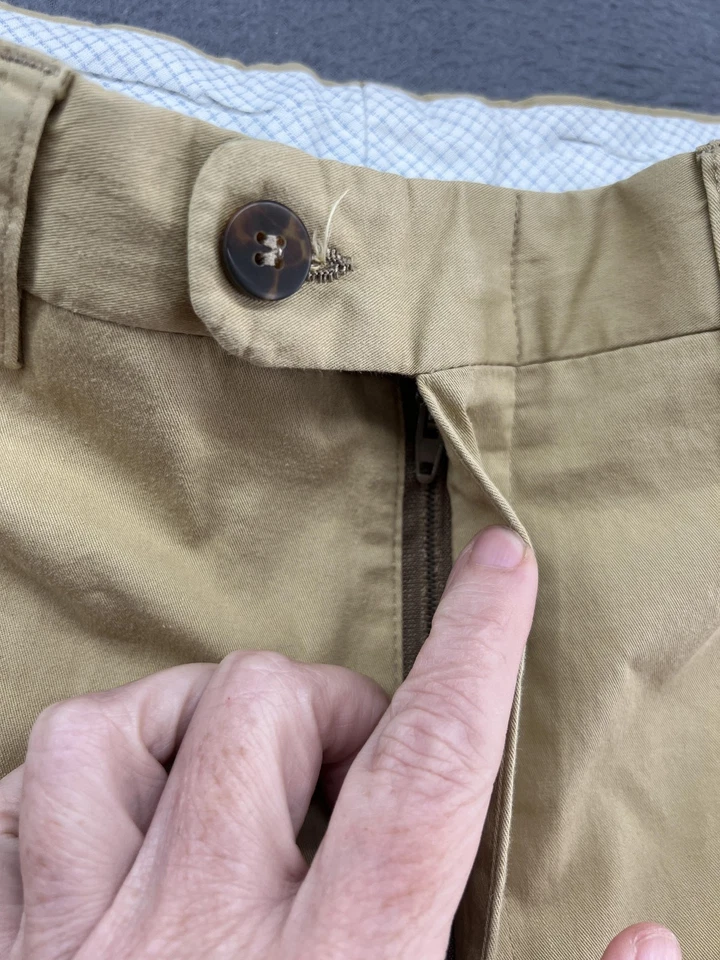 Calça social Canali masculina 34x32 cáqui frente plana elástica feita na Itália - Imagem 4 de 4