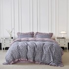 Purple Ruffle Duvet Cover Queen 100% Cotton Cute Floral Duvet Cover 3 Pcs Set...