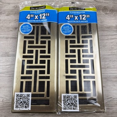 Set of 2 Decor Grates AJH412-A-MP Antique Brass Floor Register 4'' x 12''