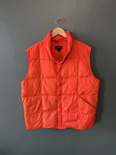 Lands End Mens Orange Sleeveless Quilted Outdoor Vest Size Large