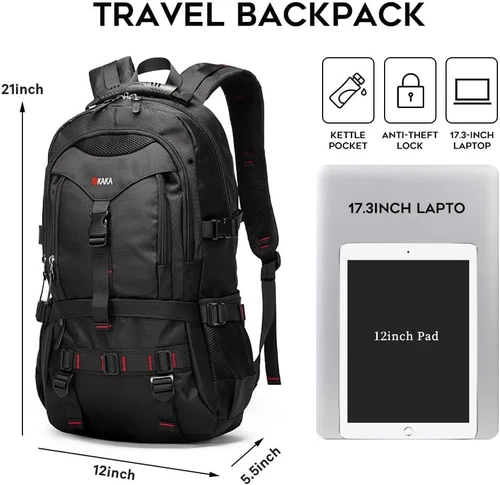 Mochila de viagem KAKA Fight Approved com 17,6 polegadas laptop Lackpack preta  - Imagem 2 de 4