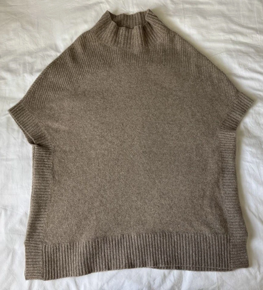 Isaac Mizrahi Live Poncho Sweater Beige 100% Cashmere Mock Neck Womens XS/S