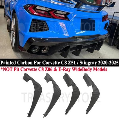 For Corvette C8 Z51 Stingray 2020-24 Painted Carbon Add-On Rear Diffuser Fin Kit