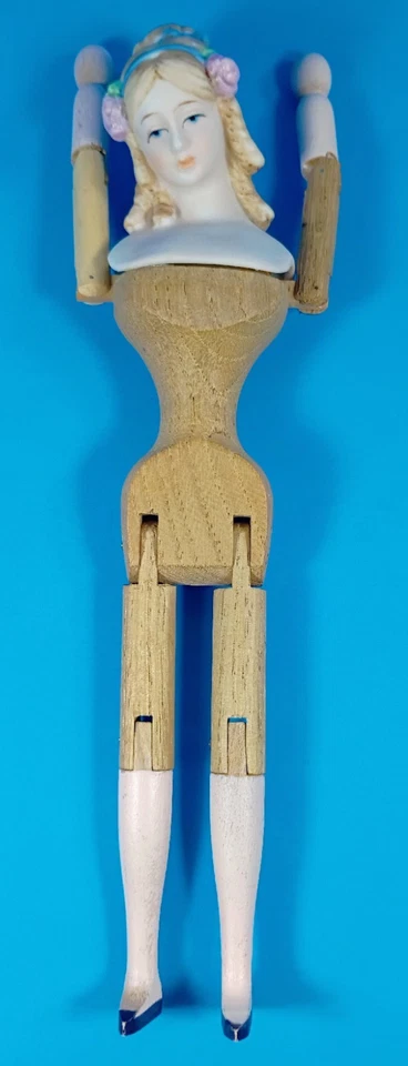 Muñeca Maniquí Bisque Antigua Shackman Hecha a Mano De Colección con Cuerpo de Madera Juntada. Foto 3 de 4