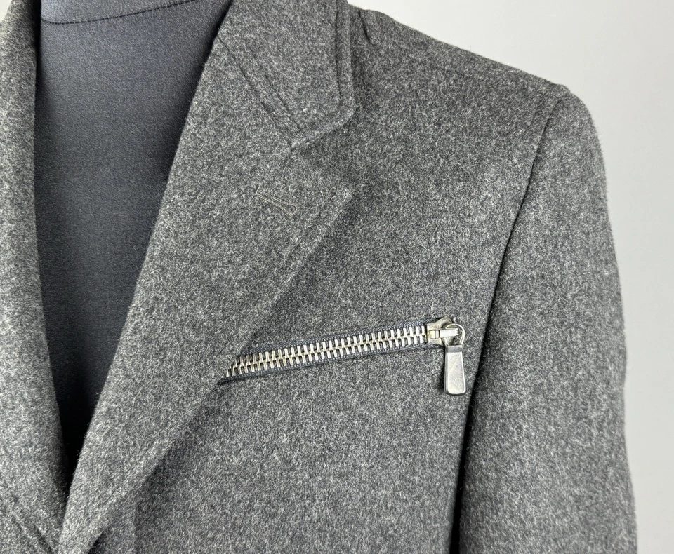 Men VERSACE Gray Wool Asymmetric Zip Details Military Coat Jacket Size 48 - Image 4 of 4