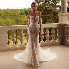 Trendy Trumpet Wedding Dress For Woman Bride Illusion Lace Appliques Customized