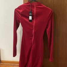 Fashion Nova Red Velvet High Neck Long Sleeve Bodycon Short Dress S Zipper