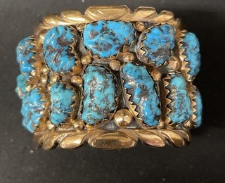 Zuni Kingman Turquoise Cuff Bracelet Signed A.Q. 5.5”x2” 165g