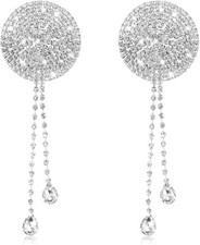 Larrel 2PCS Rhinestone Tassel Nipple, Rhinestone Nipple Cover Sticker, Water Dro