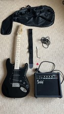 Glarry Black Solid Body 6-String Electric Guitar Kit GA-20 Amp Bag Strap Cable