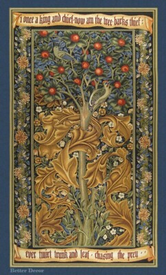 49'' WALL JACQ. WOVEN MEDIEVAL TAPESTRY The Woodpecker WILLIAM MORRIS ANTIQUE ART