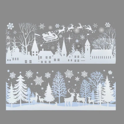 2 Long Snow Village Scene Window Decal Sticker Christmas winter decoration Stick