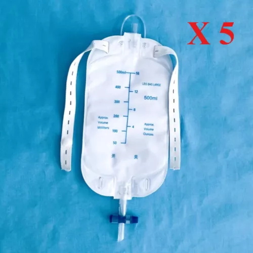 2/5/10Pcs Men Urinary Drainage Bag 500ml Easy-Tap Leg Bag with Anti-Reflux Valve - Picture 7 of 11