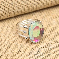 Mystic Topaz Gemstone Handmade 925 Solid Sterling Silver Ring Jewelry