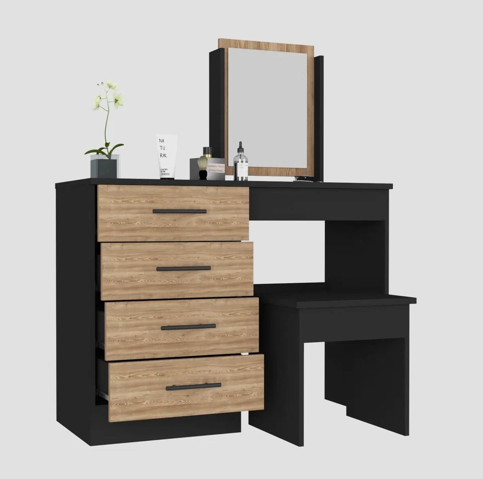 Tocador de Maquillaje Roxx, Cuatro Cajones, Acabado Negro/Pino Foto 3 de 4