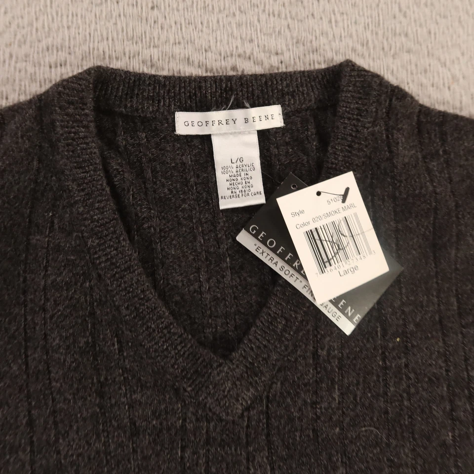 Geoffrey Beene Sweater Mens L Gray Acrylic Ribbed Vest NEW - Image 2 of 4