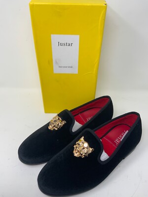 Justar Men's Velvet Shoes/Slippers Size 42 New With Box Gold Cat Slippers