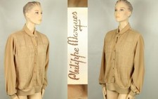 Vtg PHILIPPE MARQUES Beige Santana Knit Front Button Down Top Blouse Shirt 16
