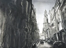 Amsterdam street watercolor painting.  Painting of Amsterdam street art (print)