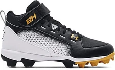 Under Armour Men's Harper 6 Mid Baseball Cleats Black/White/Metallic Gold - 3024