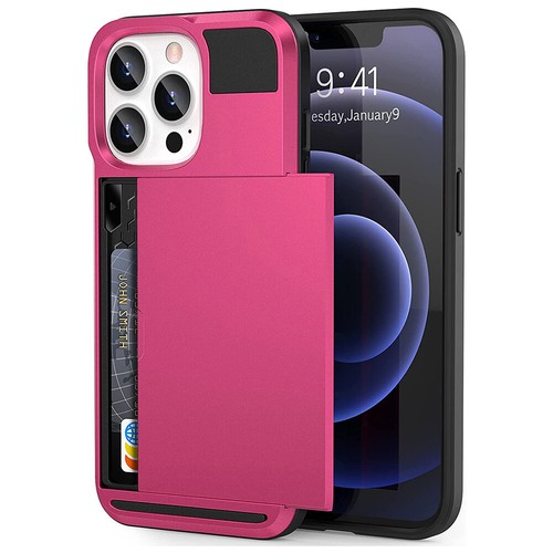 For iPhone 11 12 13 14 15 Slide Card Holder Case Hybrid Shockproof Wallet Cover - Picture 15 of 22