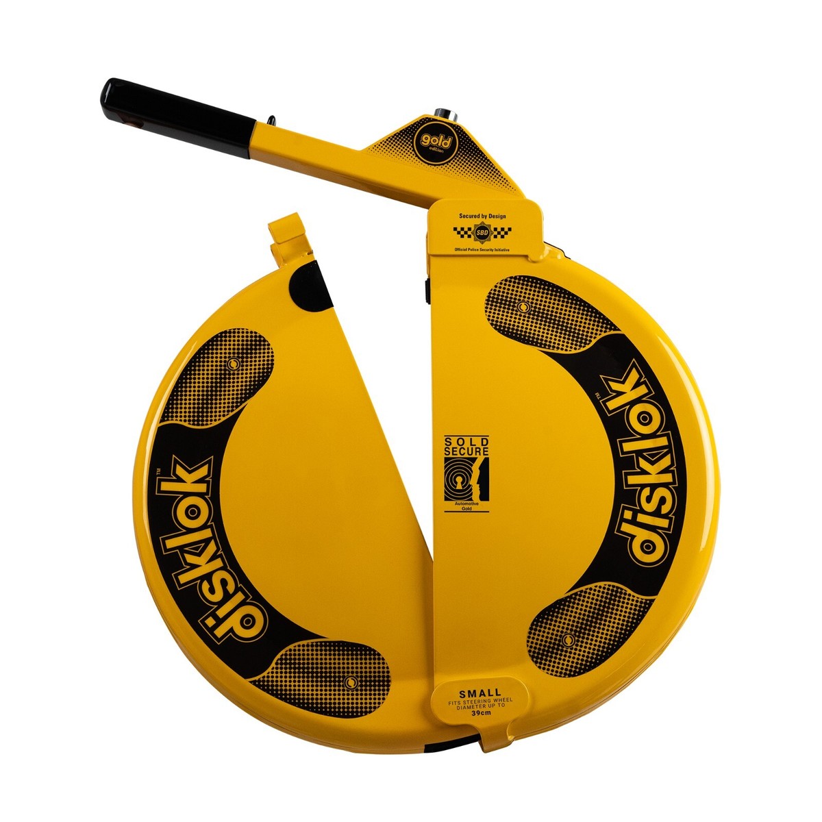 DISKLOK Gold Edition SMALL 35-38.9cm Yellow Steering Wheel Lock
