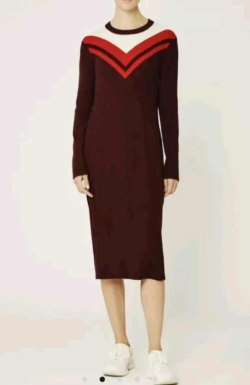 Abito chevron a costine Tory Burch Merino taglia M $378