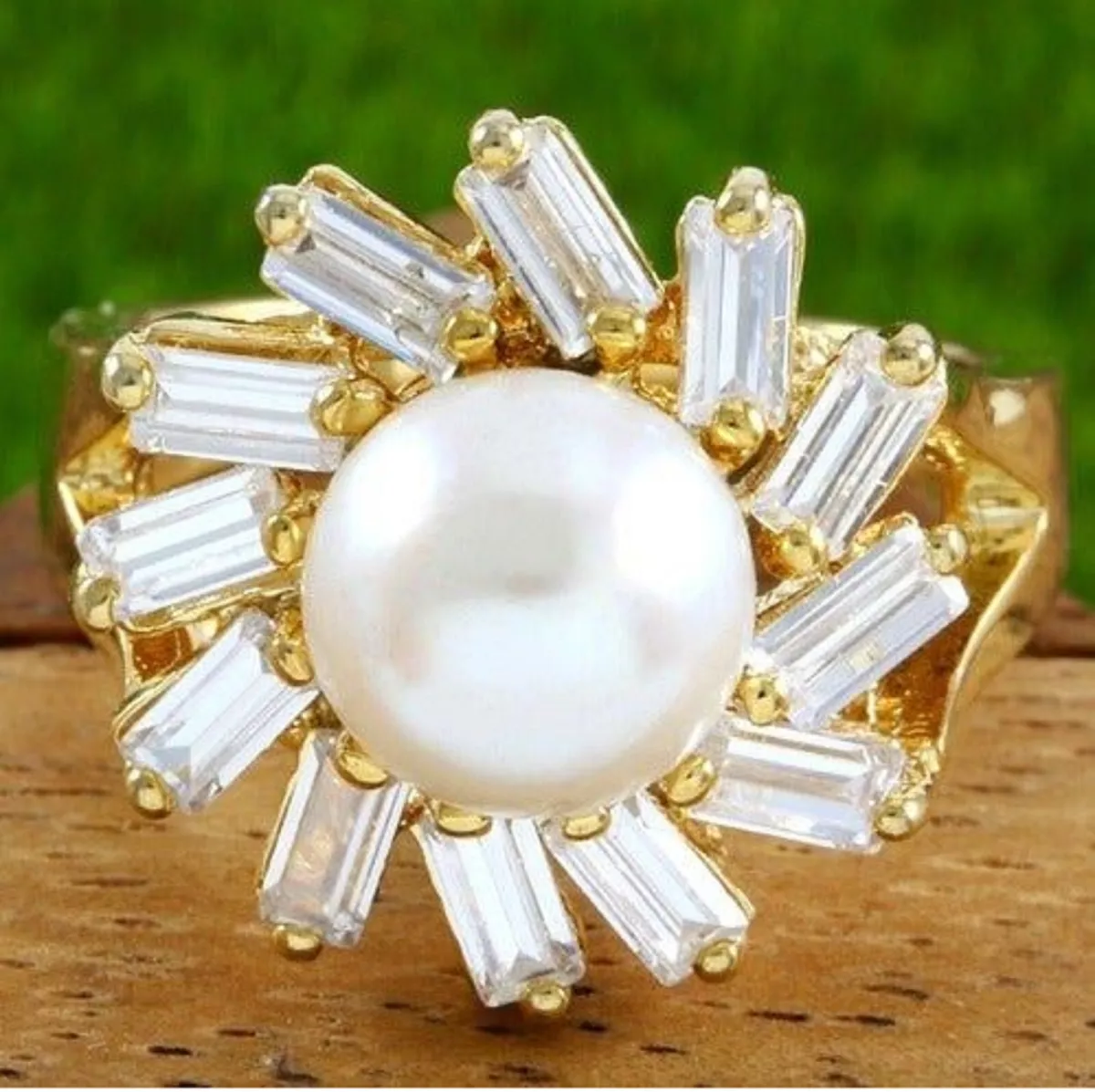 Pearl and white sapphire on sale ring